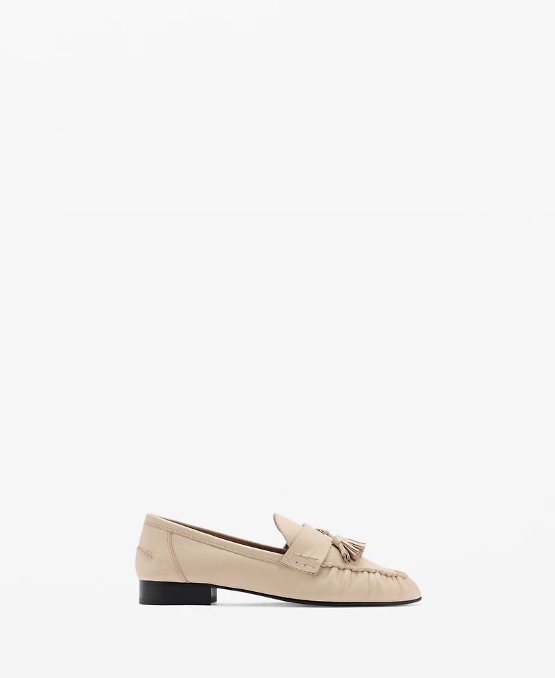 Mango Women's Tassels Detail Leather Moccasins