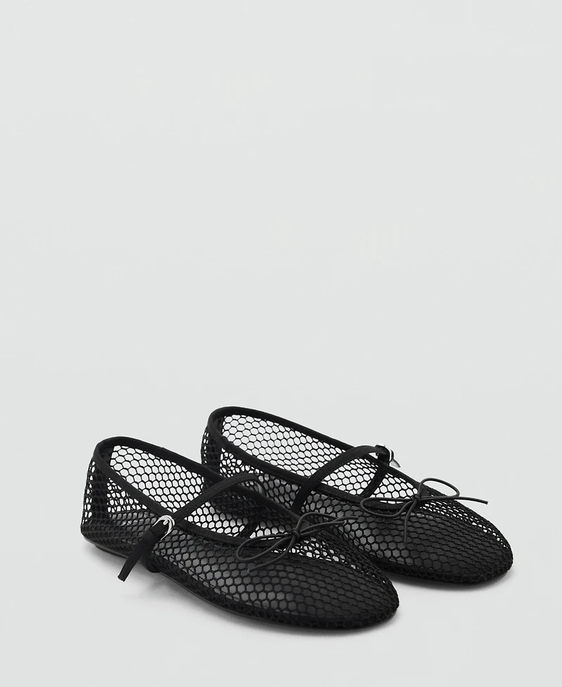 Mango Women's Strap and Buckle Detail Mesh Ballet Flats