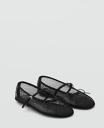 Mango Women's Strap and Buckle Detail Mesh Ballet Flats