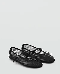 Mango Women's Strap and Buckle Detail Mesh Ballet Flats