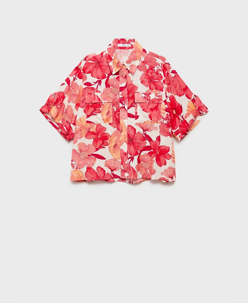 Mango Women's Floral Print Pocket Shirt