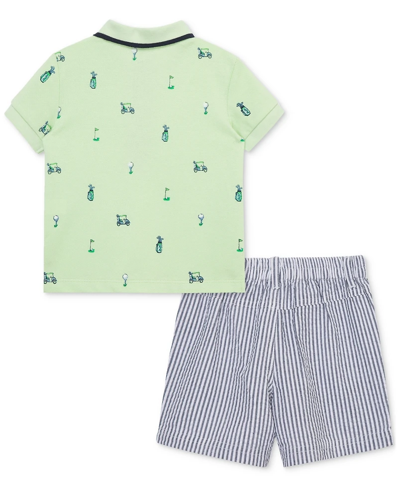 Little Me Baby Boys Cotton Golf Polo & Striped Shorts Set