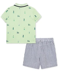 Little Me Baby Boys Cotton Golf Polo & Striped Shorts Set