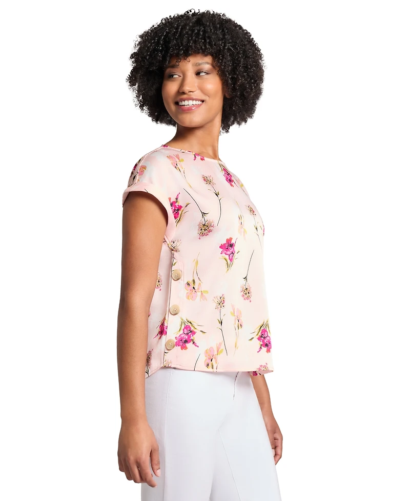 Jones New York Women's Kelly Floral Print Short-Sleeve Blouse