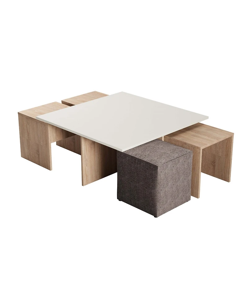 Manhattan Comfort 37.4" Haley Modern Nested Coffee Table and Ottoman Set