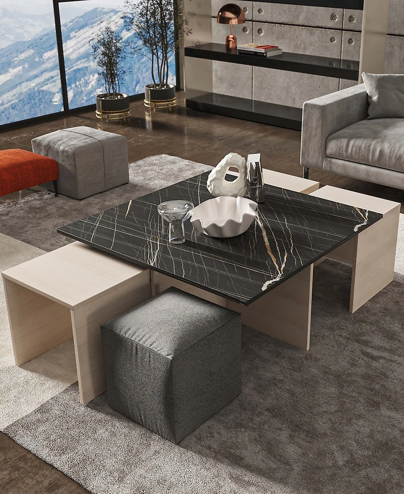 Manhattan Comfort 37.4" Haley Modern Nested Coffee Table and Ottoman Set