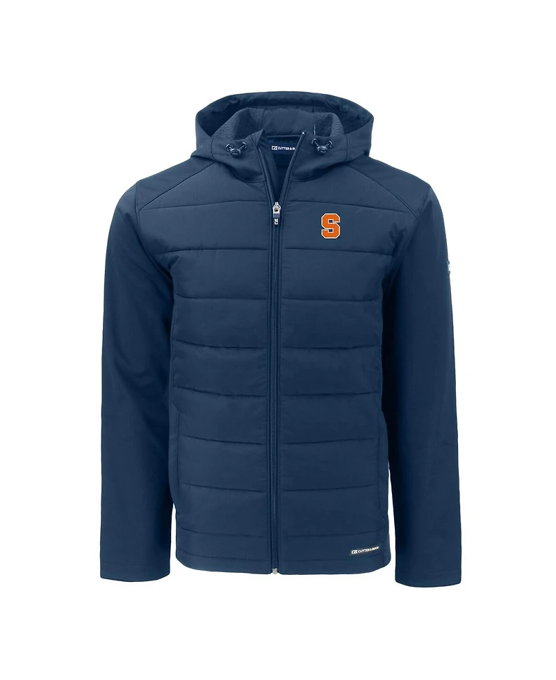 Cutter & Buck Men's Navy Syracuse Orange Evoke Hybrid Eco Softshell Full-Zip Hoodie Jacket