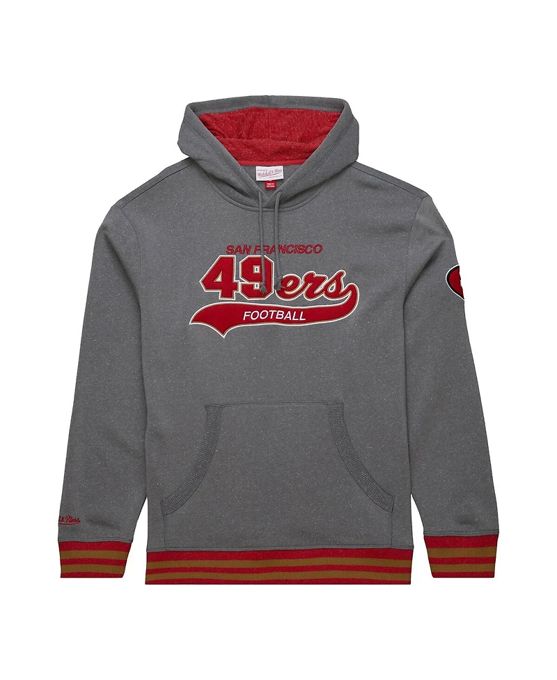 Mitchell & Ness Men's Heather Gray San Francisco 49ers Vintage Logo Snow Washed Fleece Pullover Hoodie