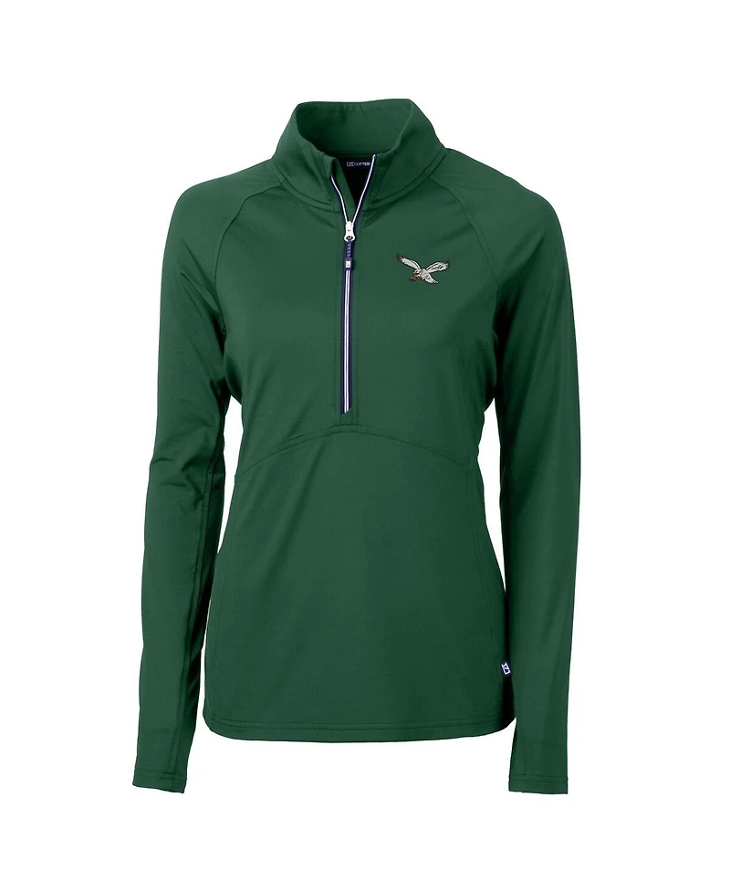 Cutter & Buck Women's Green Philadelphia Eagles Gridiron Classics Logo Adapt Eco Knit Stretch Half-Zip Pullover Top