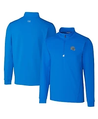 Cutter & Buck Men's Blue Detroit Lions Helmet Traverse Stretch Quarter-Zip Pullover Top