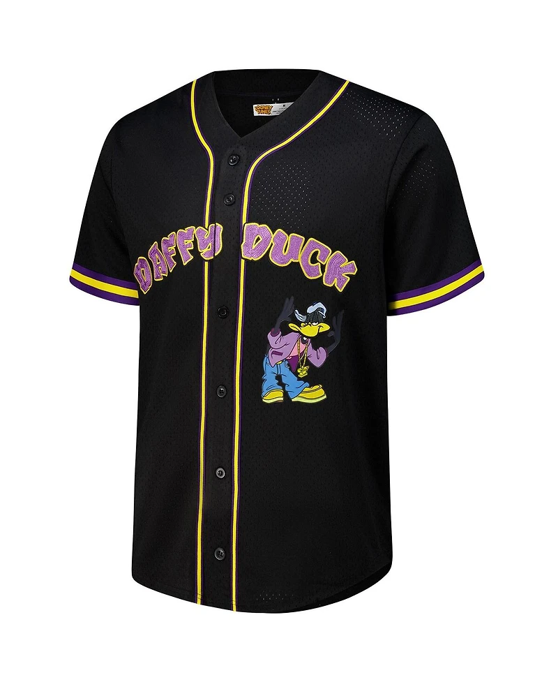 Freeze Max Men's Black Looney Tunes Hip Hop Daffy Button-Up Baseball Jersey
