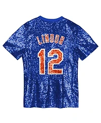 Outerstuff Juniors Francisco Lindor Royal New York Mets Name Number Sequin V-Neck Top