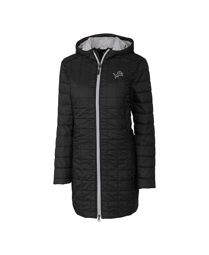 Cutter & Buck Women's Black Detroit Lions Rainier PrimaLoft Eco Insulated Full-Zip Hoodie Long Coat
