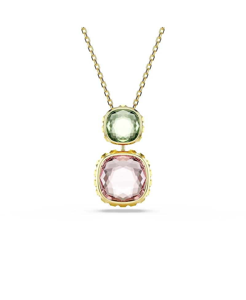 Swarovski Chroma Cushion Cut Multicolored Gold-Tone Plated Pendant Necklace