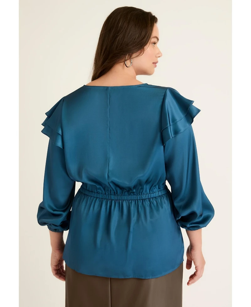 June + Vie Women's Satin Peplum Top