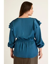 June + Vie Women's Satin Peplum Top