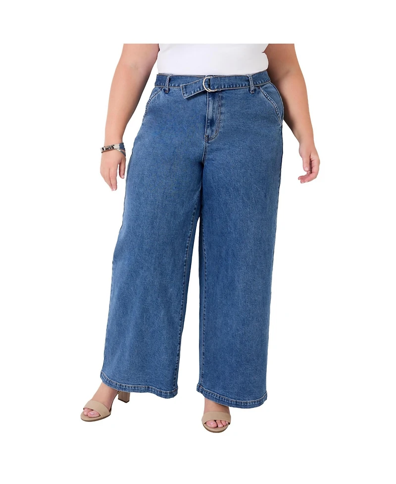 June + Vie Women's June + Vie Curvie Fit High-Waisted Wide-Leg Utility Jean