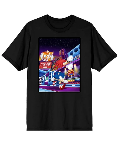 Sonic the Hedgehog Men's Mania Game Tails, Sonic, Knuckles Echidna Black Graphic Tee-3XL