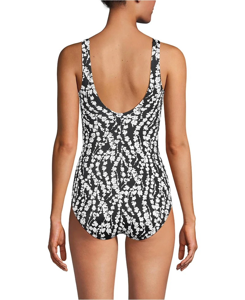 Lands' End Women's Long Torso Tugless Low Leg One Piece Swimsuit