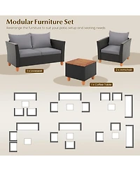 Gymax 4 Pcs Wicker Patio Furniture Set w/ Removable Cushions Storage Coffee Table