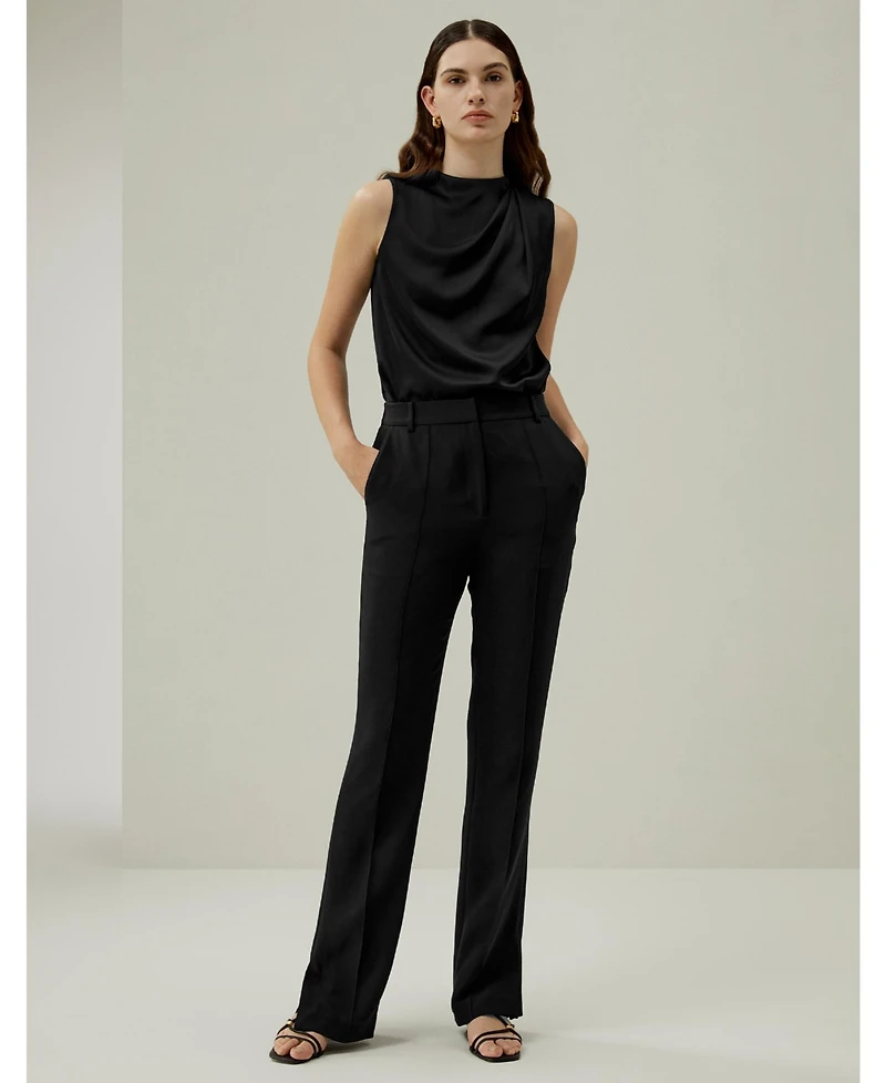 Lilysilk Women's Silk Straight Leg Trousers with Side Slit