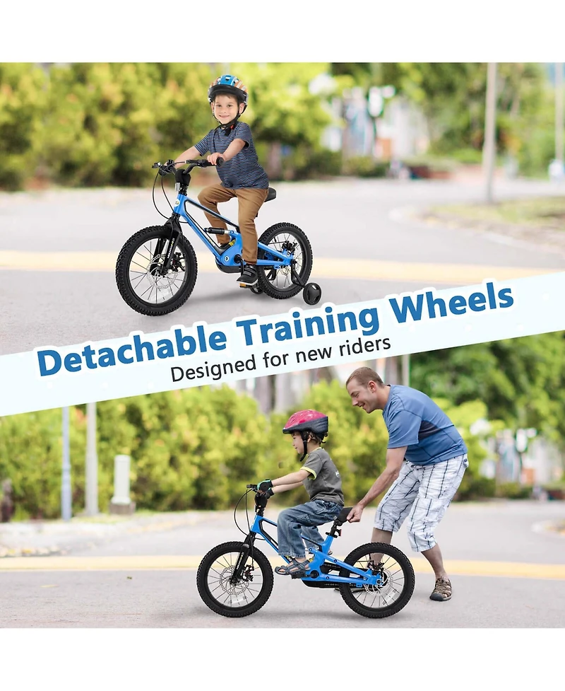 16 Inch Children Bicycle with Training Wheels & Double Disc Brakes Adjustable Seat Magnesium Alloy