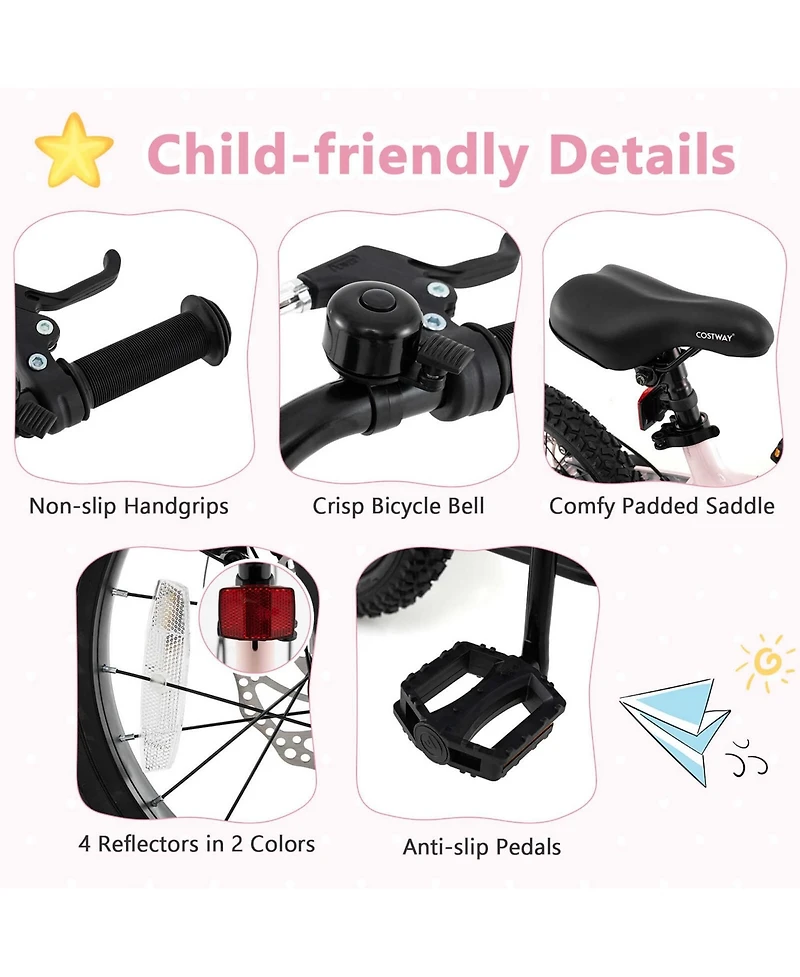 16 Inch Children Bicycle with Training Wheels & Double Disc Brakes Adjustable Seat Magnesium Alloy