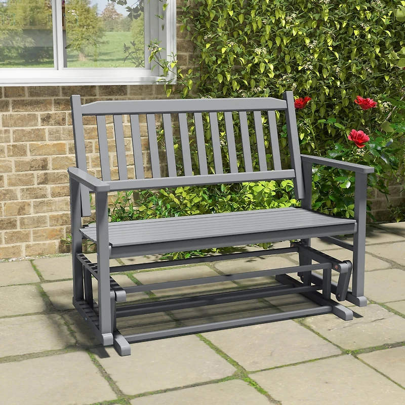 Patio Glider Loveseat Chair Swing Rocking Bench with Slatted Seat & Curved Backrest