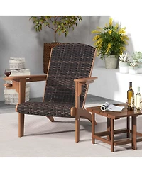Patio Adirondack Chair with Rattan Padded Seat Wide Armrests & Hidden Cupholder