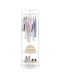 Corner Coat Rack with Top Hanger and 2 Mesh Shelves for Entryway, Hallway, Living Room, or Bedroom Storage