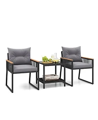 Gymax 3 Pcs Patio Furniture Set Pe Rattan Wicker Chairs w/ 2 Tier Coffee Table Soft Back