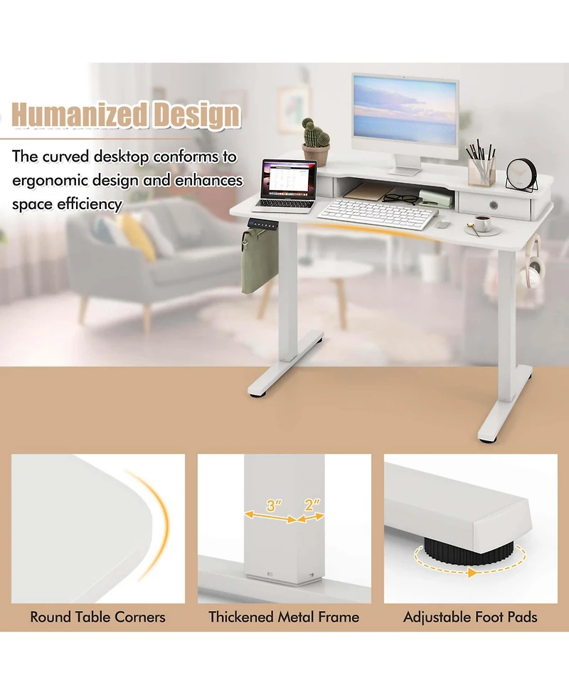 48"x 24" Electric Standing Desk with 2 Drawers Monitor Stand Storage Shelf