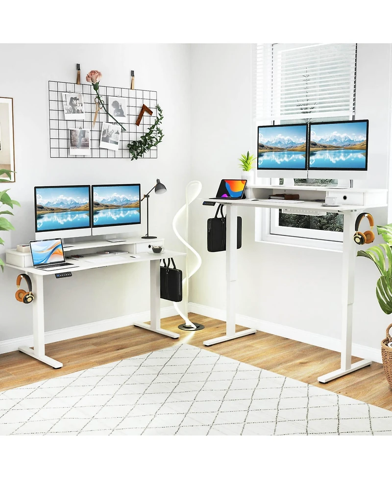 55"x 24" Electric Standing Desk with 2 Drawers Monitor Stand Storage Shelf