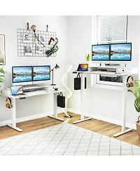 55"x 24" Electric Standing Desk with 2 Drawers Monitor Stand Storage Shelf