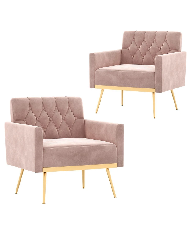 Modern Velvet Accent Chair with Button Tufted Back Metal Legs and Adjustable Foot Pads
