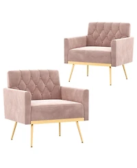 Modern Velvet Accent Chair with Button Tufted Back Metal Legs and Adjustable Foot Pads