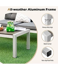 2 Pcs Patio Aluminum Sofa Set Coffee Table Cushioned Loveseat Wpc Armrests