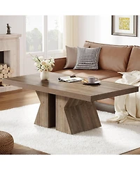Tribesigns Wood Coffee Table, 47-Inch Rectangular Center Table with Thick Wooden Base