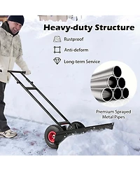 36" Snow Shovel Pusher with 10" Inflatable Wheels Adjustable Handle & Head