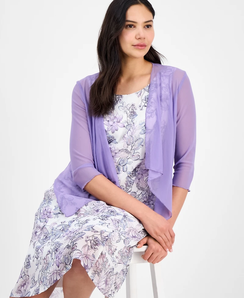 Connected Women's 2-Pc. Open-Front Jacket & Floral Dress Set