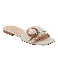 Bandolino Women's Silla Scallop Buckle Flat Slide Sandals