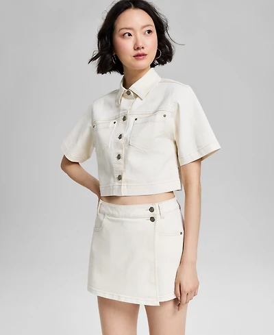 And Now This Women's Short-Sleeve Cropped Denim Shirt Jacket, Exclusively at Macy's