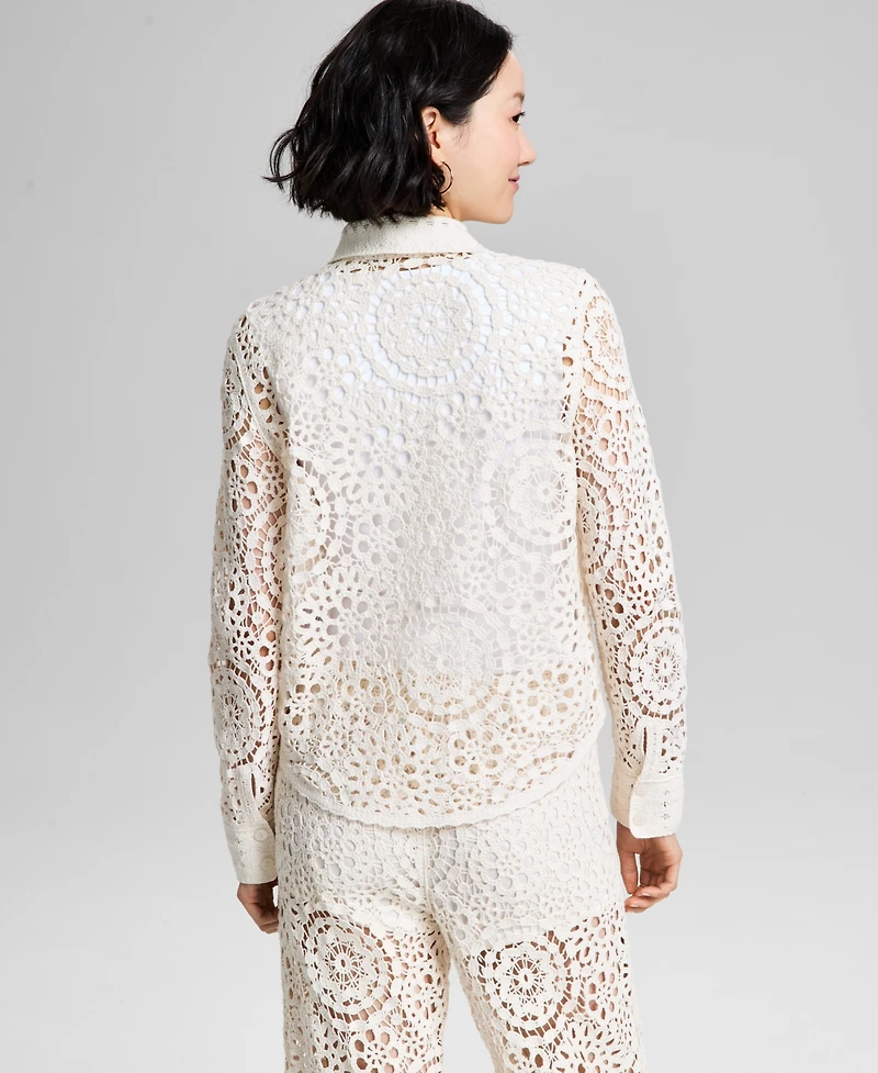 And Now This Women's Cotton Crocheted Lace Blouse