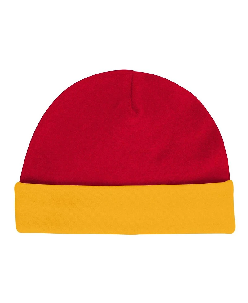 Outerstuff Baby Boys and Girls Kansas City Chiefs Dynamic Duo Bodysuit, Bib Knit Hat Set