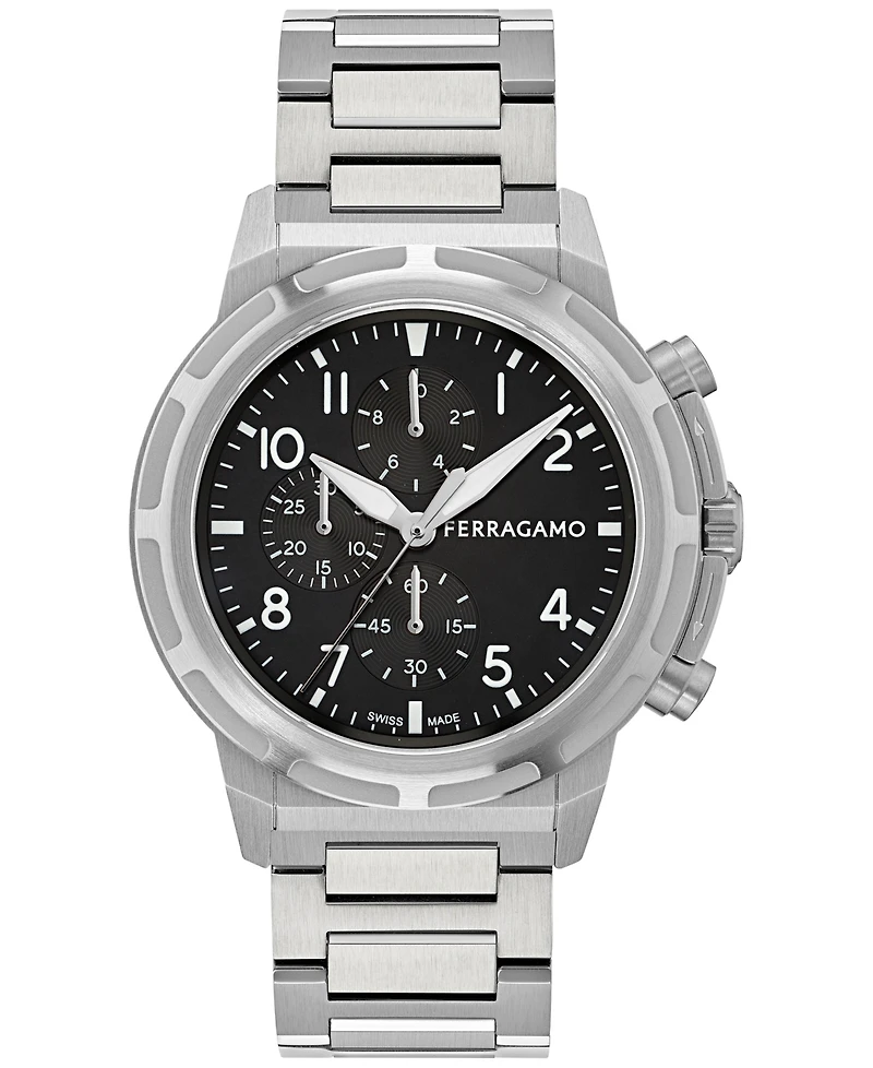 Ferragamo Men's Swiss Chronograph Sport Stainless Steel Bracelet Watch 44mm