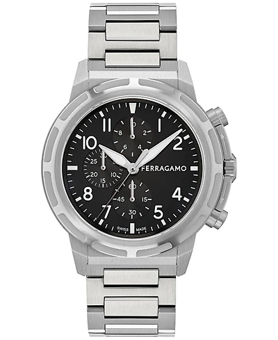 Ferragamo Men's Swiss Chronograph Sport Stainless Steel Bracelet Watch 44mm