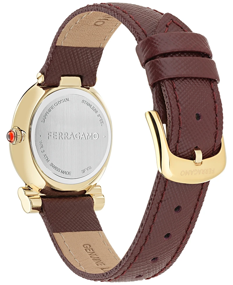 Ferragamo Women's Swiss Gancini Twisted Burgundy Leather Strap Watch 28mm
