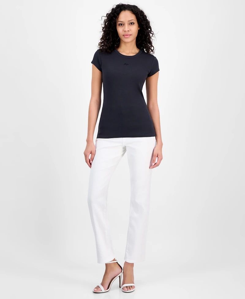 Boss Orange Women's Ribbed Open-Back Short-Sleeve Jersey Top