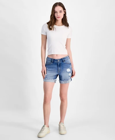 Celebrity Pink Juniors Mid Rise Frayed Cuff Shorts