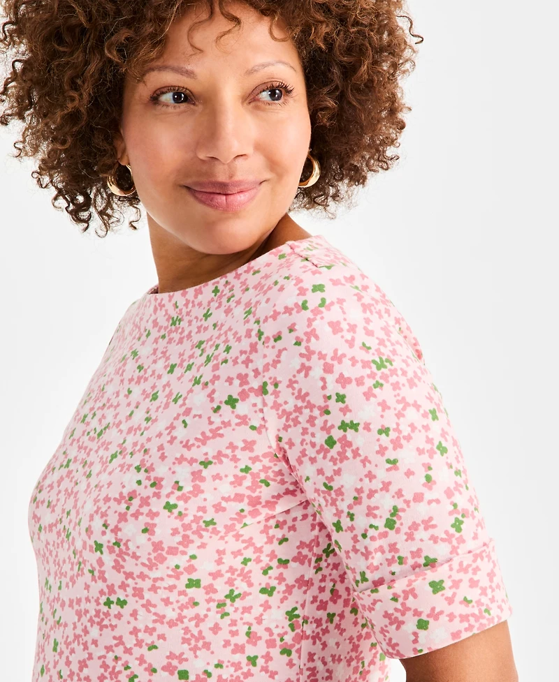 Style & Co Women's Printed Boat-Neck Elbow-Sleeve Top, Exclusively at Macy's